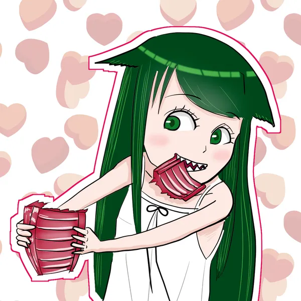 あばら肉を食べる沙耶